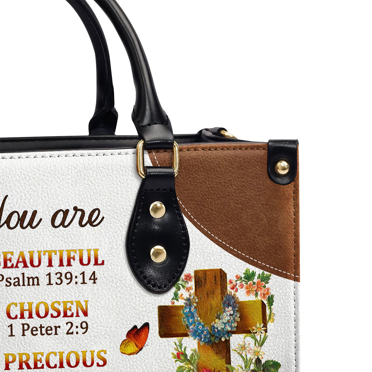 A Precious Child Of God | Unique Personalized Leather Handbag For Women | Roses And Cross LHBM705