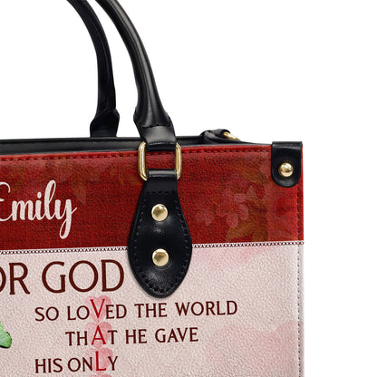 Personalized Leather Handbag With Handle | For God So Loved The World | Christian Valentine Gifts For Women Of God LHBM709