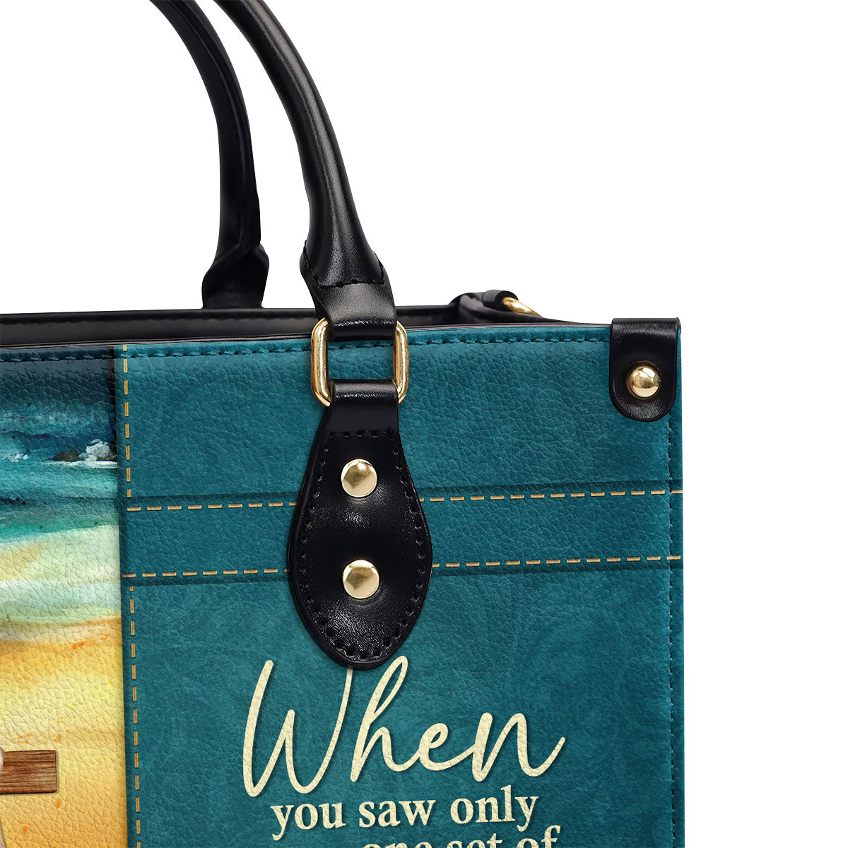 Personalized Leather Handbag With Long Strap | Footprints In The Sand | Special Gift For Christian Ladies LHBNUHN490