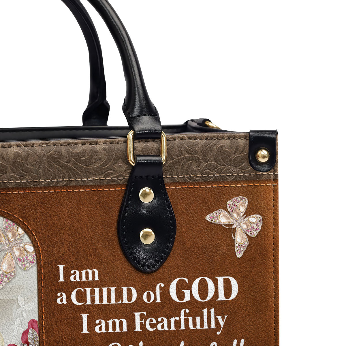 Beautiful Personalized Flower Leather Handbag - I Am A Child Of God NUH303