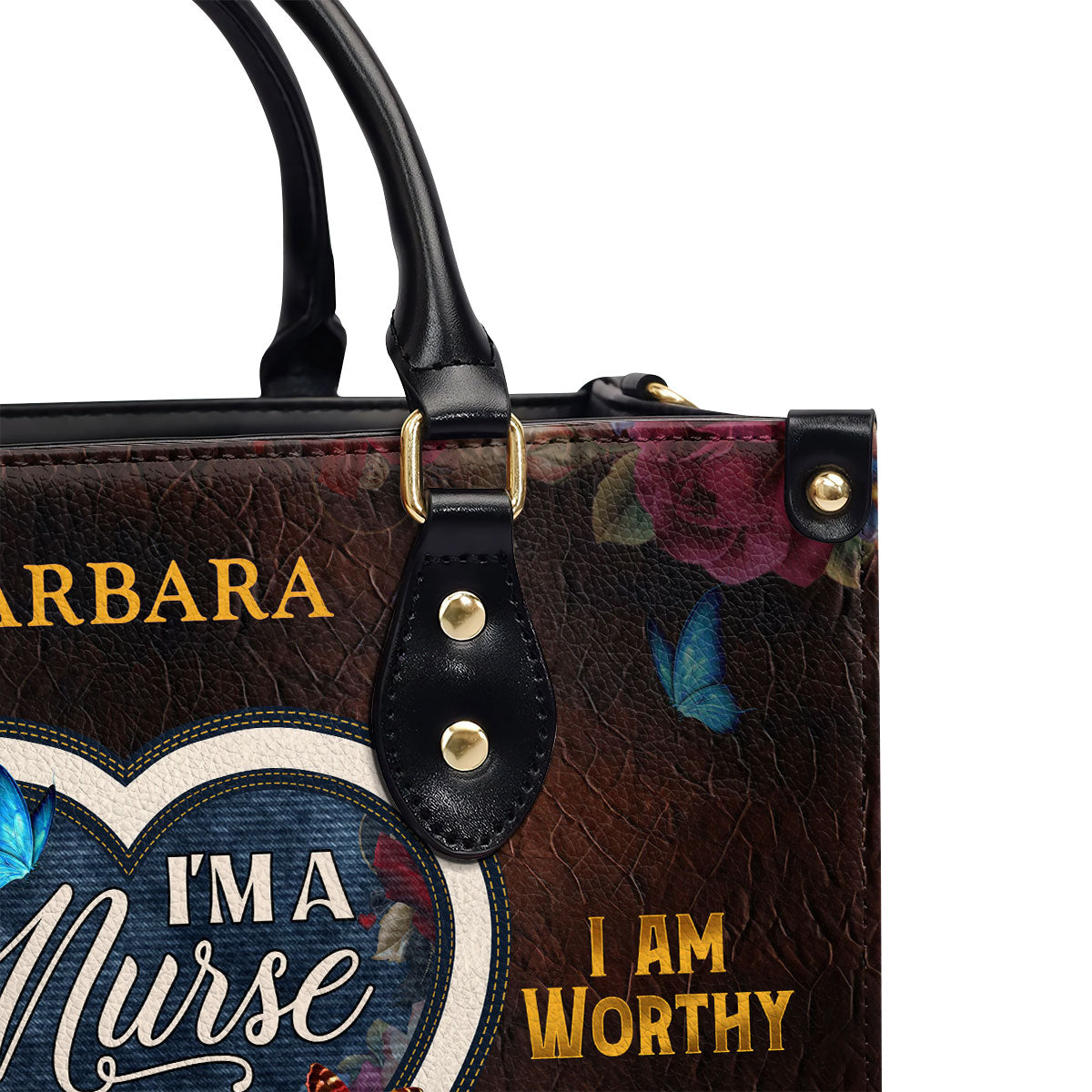 Personalized Leather Handbag With Zipper | I Am Strong LHBM773