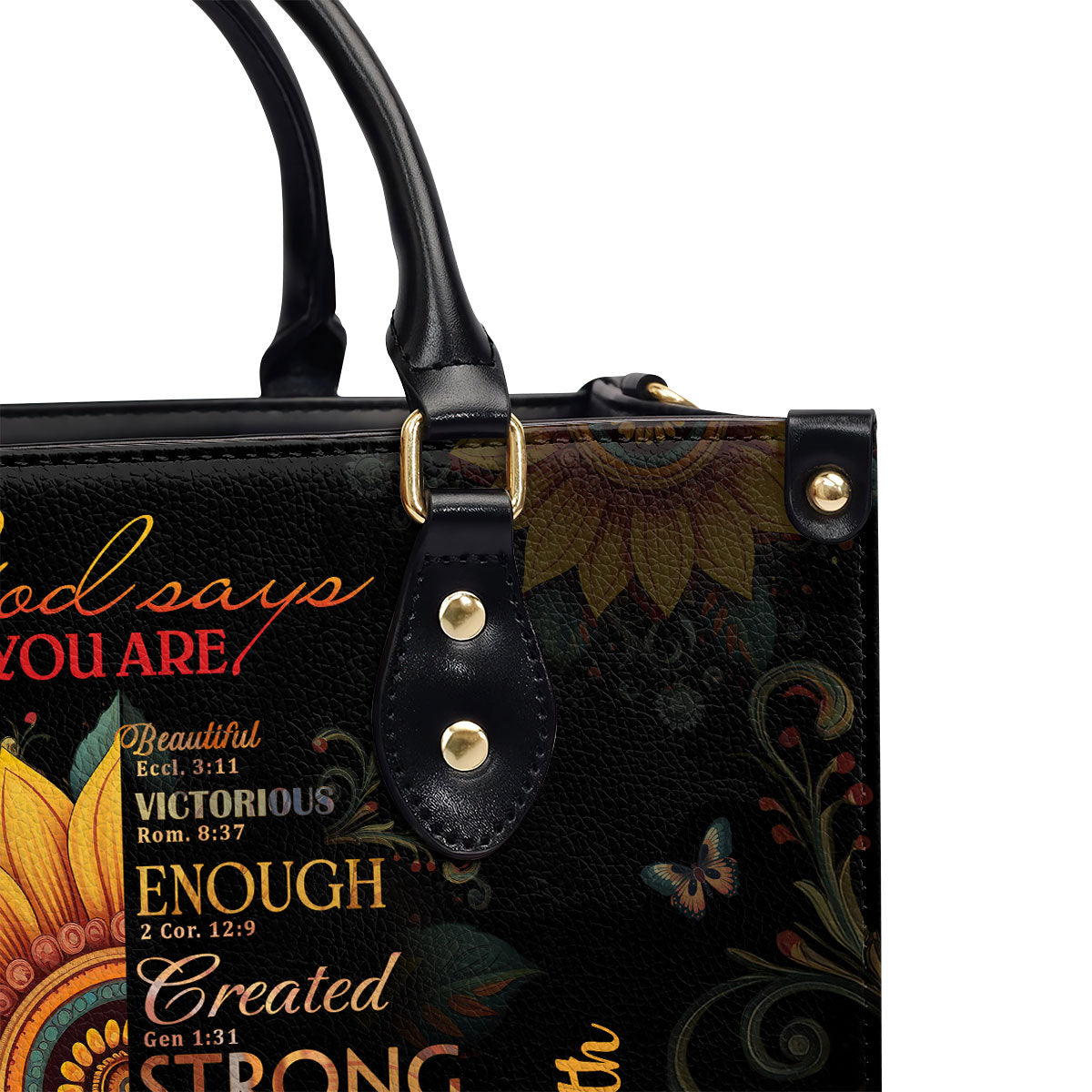 Personalized Leather Handbag With Zipper | Sunflower God Says You Are LHBM723