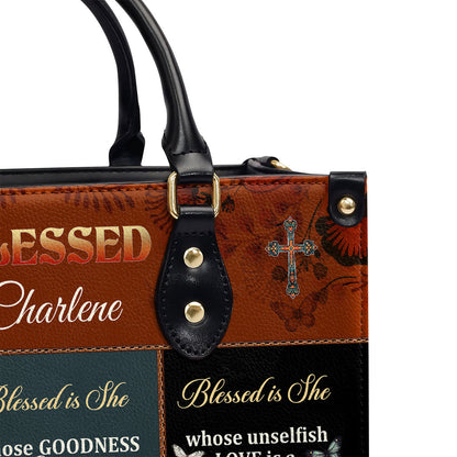 Personalized Leather Handbag With Zipper | Blessed Is She LHBM748