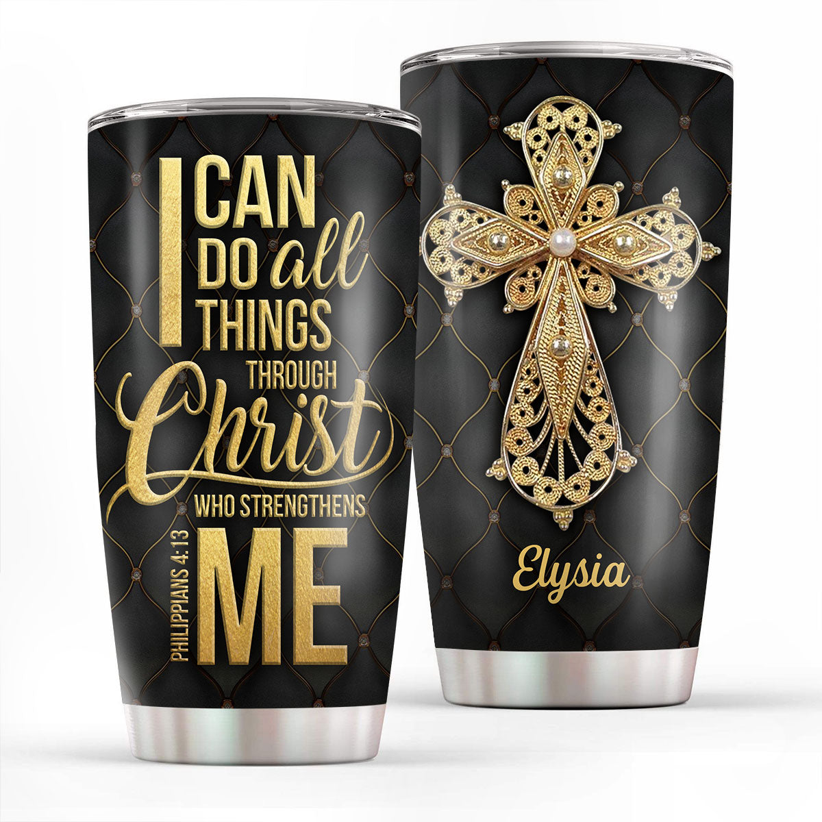 Personalized Cross Stainless Steel Tumbler 20oz | I Can Do All Things Through Christ | Philippians 4:13 | Unique Scripture Gifts For Christians SSTH783