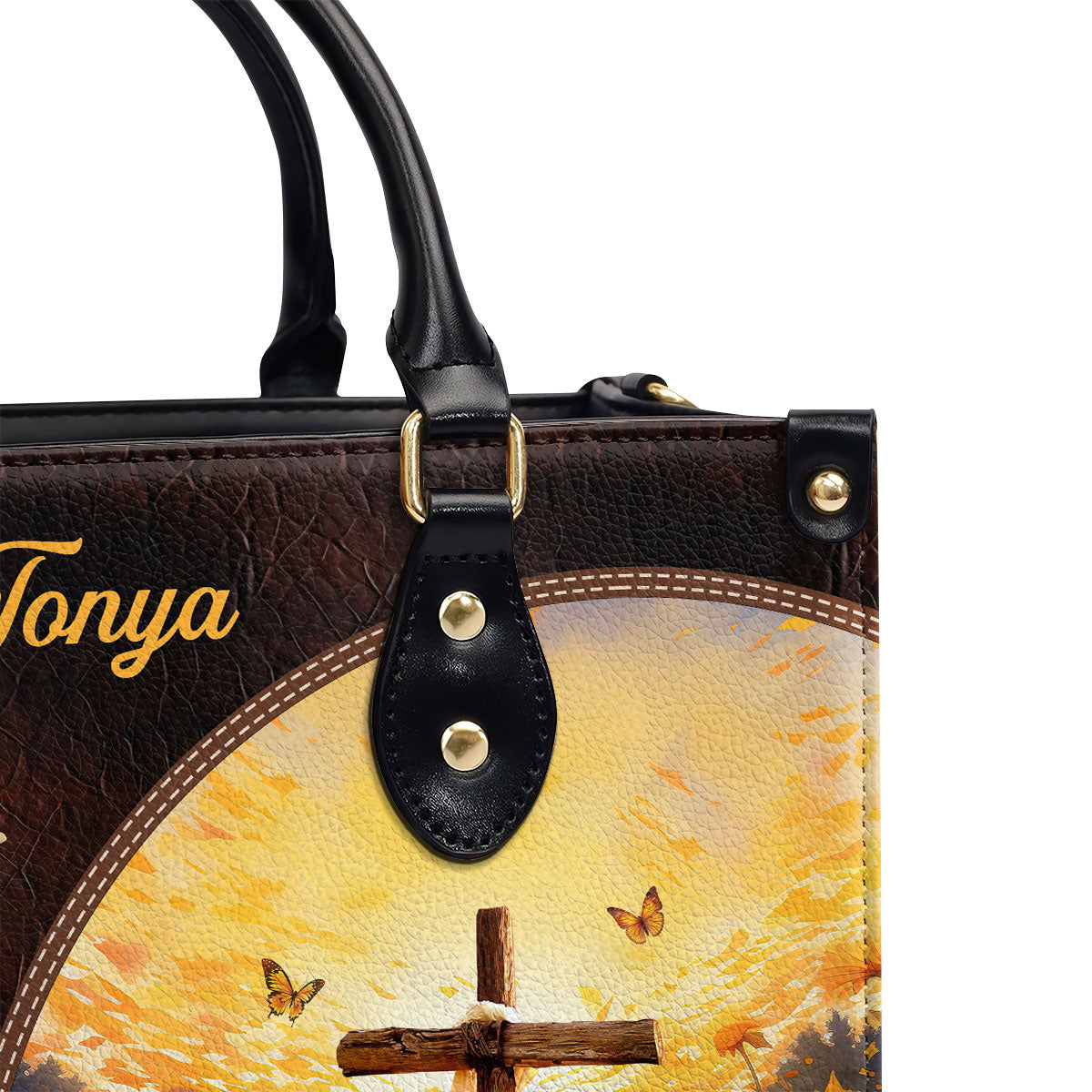 Personalized Zippered Leather Handbag With Handle | Religious Gift For Worship Friends | Blessed Are The Pure LHBM763