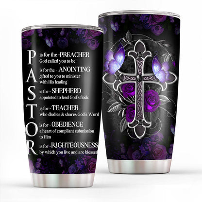 Cross Stainless Steel Tumbler 20oz | Gift For Pastors | Rose And Butterfly SSTH713