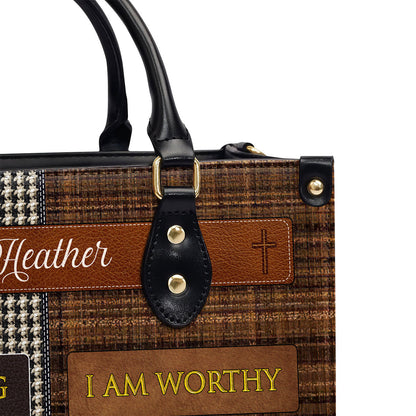 Personalized Leather Handbag With Zipper | I Am Worthy LHBM756