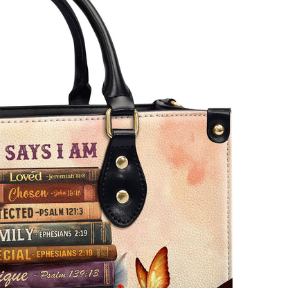 Personalized Leather Handbag With Zipper | God Says I Am LHBM778