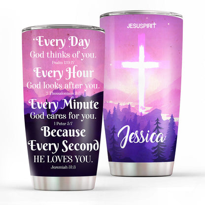 Personalized Cross Stainless Steel Tumbler 20oz | Everyday God Thinks Of You | Ideal Gift For Christians SSTHN604