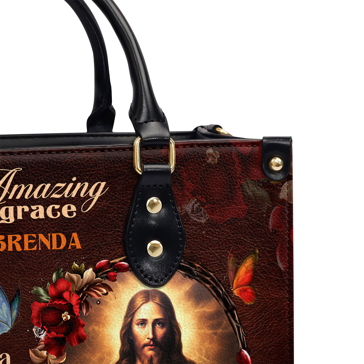 Personalized Leather Handbag With Zipper | Jesus Amazing Grace LHBM740