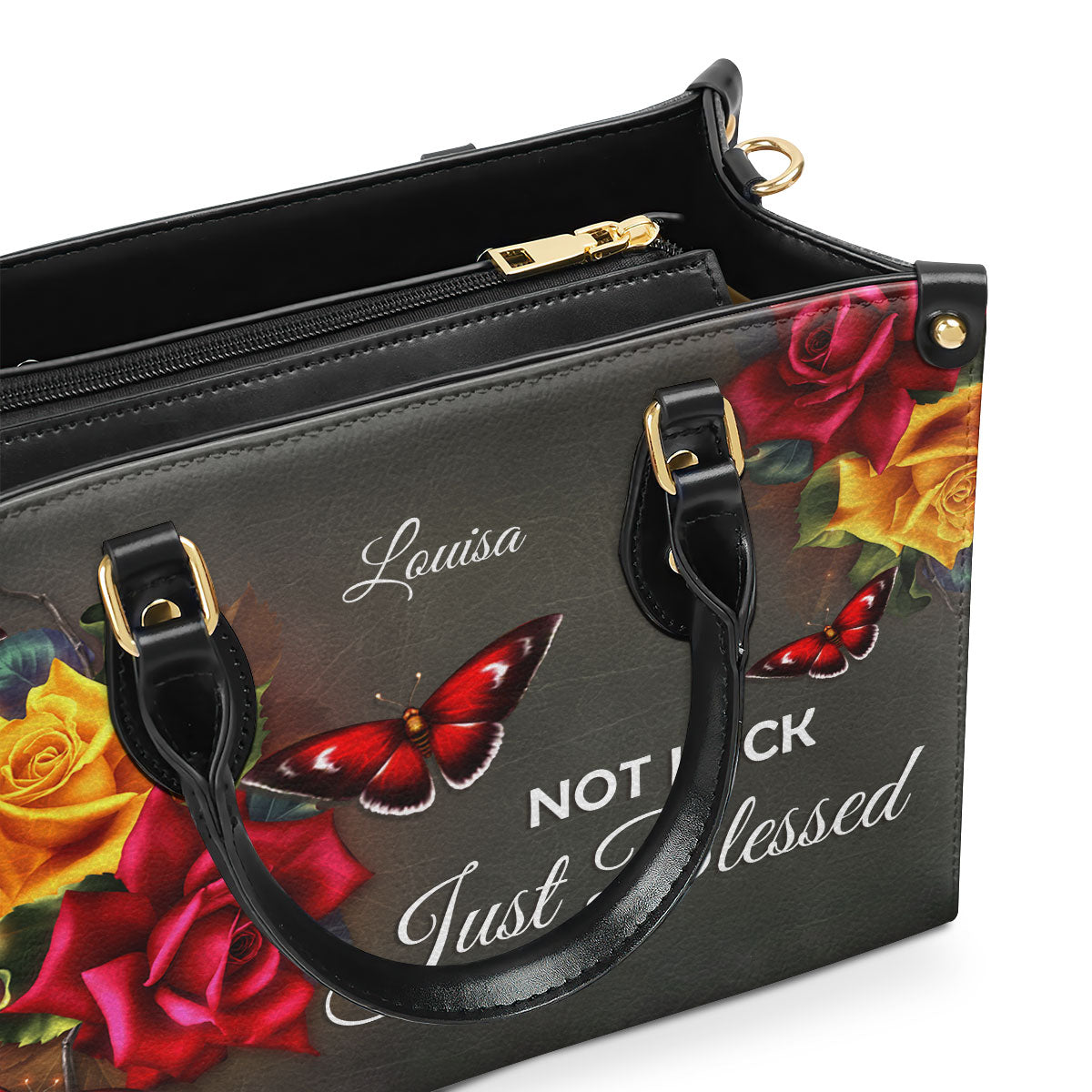 Not Luck, Just Blessed - Lovely Personalized Rose Leather Handbag H08