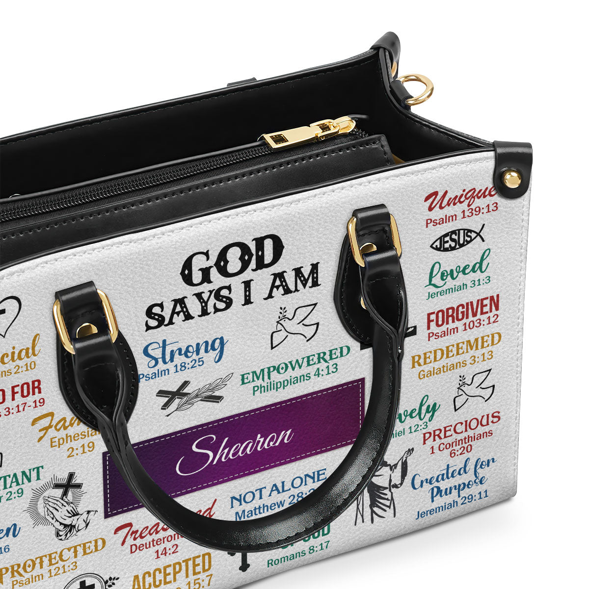 Personalized Leather Handbag With Handle | God Says I Am | Scripture Gifts For Christian Women LHBH742C