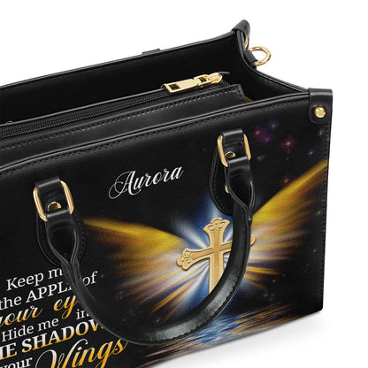 Personalized Leather Handbag With Handle | Christian Gifts For Women Of God | Hide Me In The Shadow Of Your Wings | Psalm 17:8 LHBH779