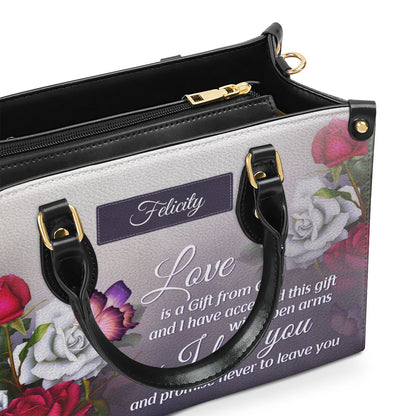 Love Is A Gift From God | Religious Romantic Gifts For Christian Women | Personalized Leather Handbag With Handle LHBH833