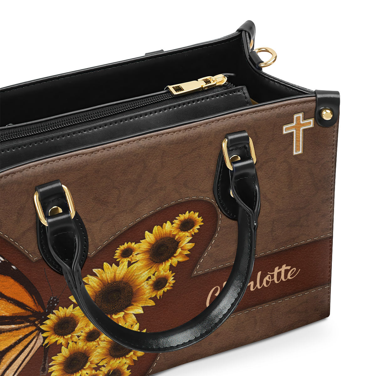 Personalized Sunflower Leather Handbag With Handle | Religious Gifts For Christian Women LHBHN653