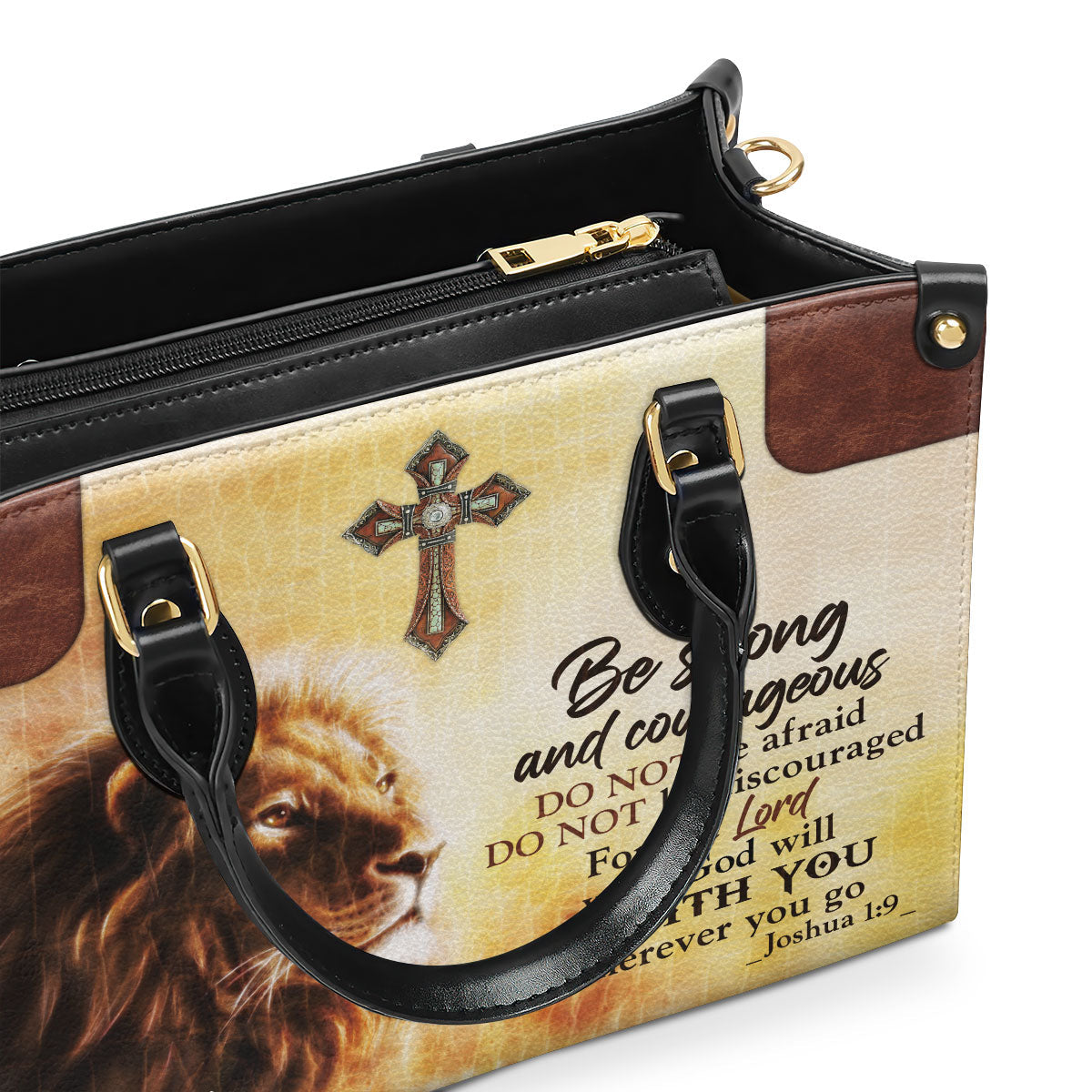 Be Strong And Courageous - Unique Personalized Lion Leather Handbag NUHN304