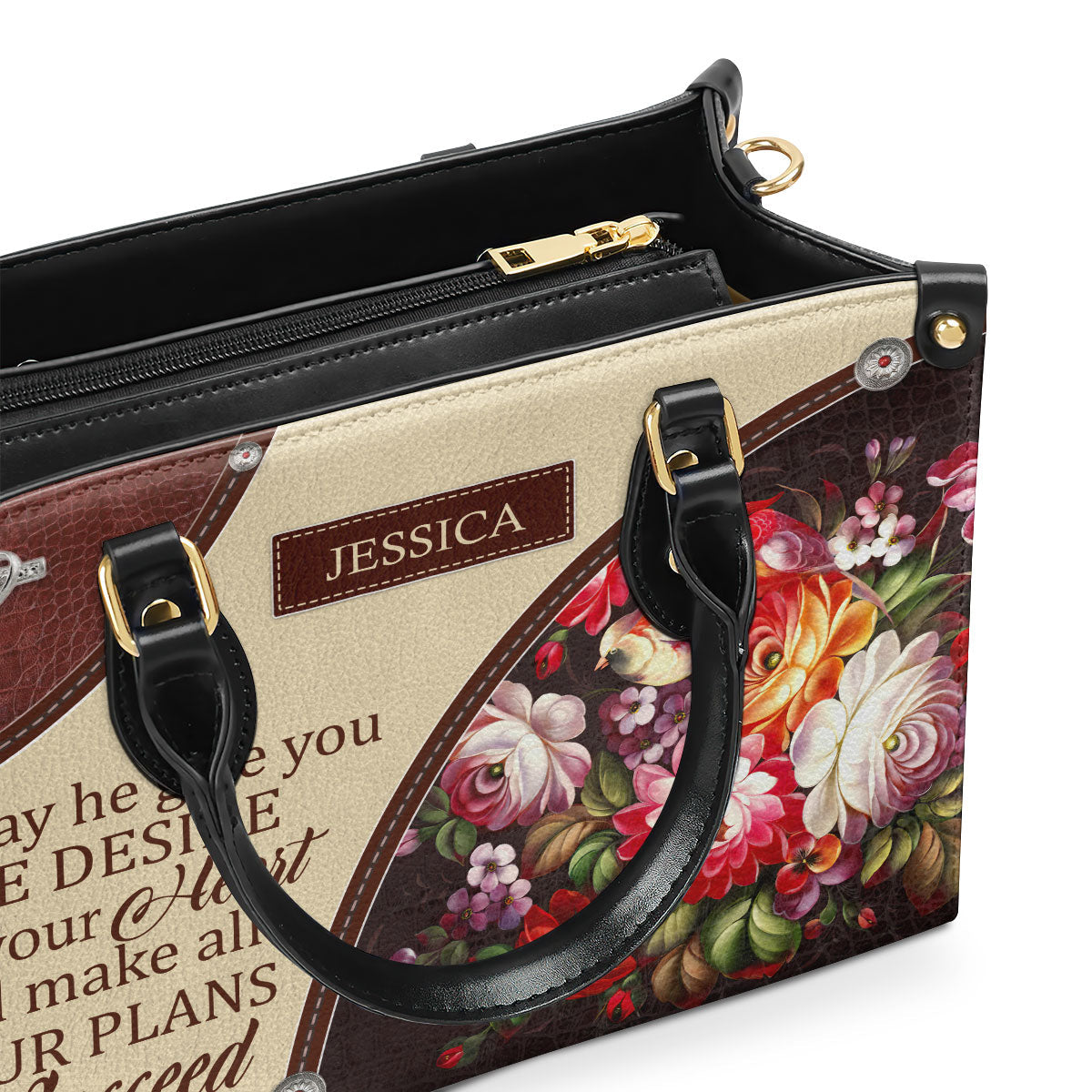 Awesome Personalized Flower Leather Handbag - May He Make All Your Plans Succeed NUM308