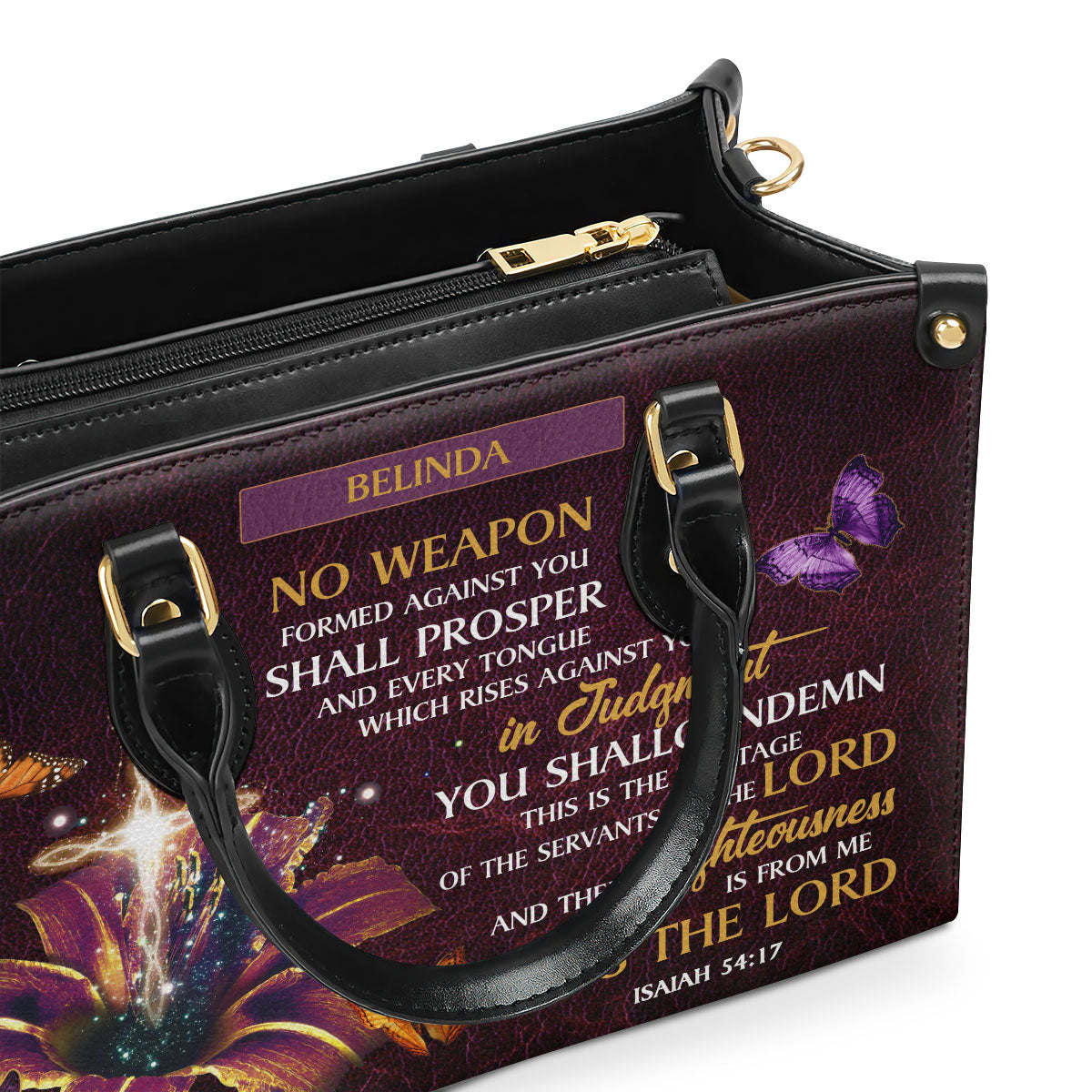 Beautiful Personalized Leather Handbag - No Weapon Formed Against You Shall Prosper NUM394