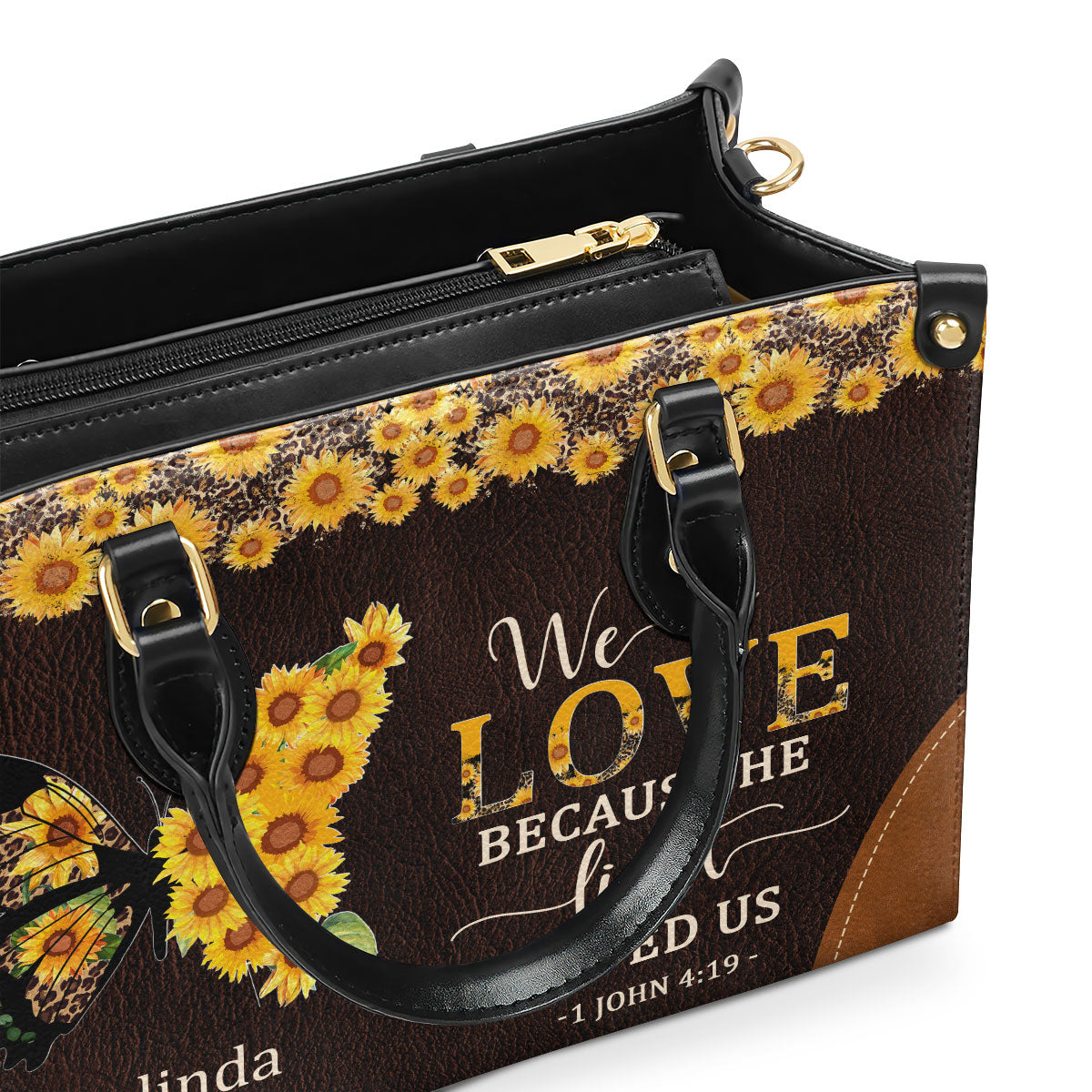 We Love Because He First Loved Us - Awesome Personalized Leather Handbag NUM444