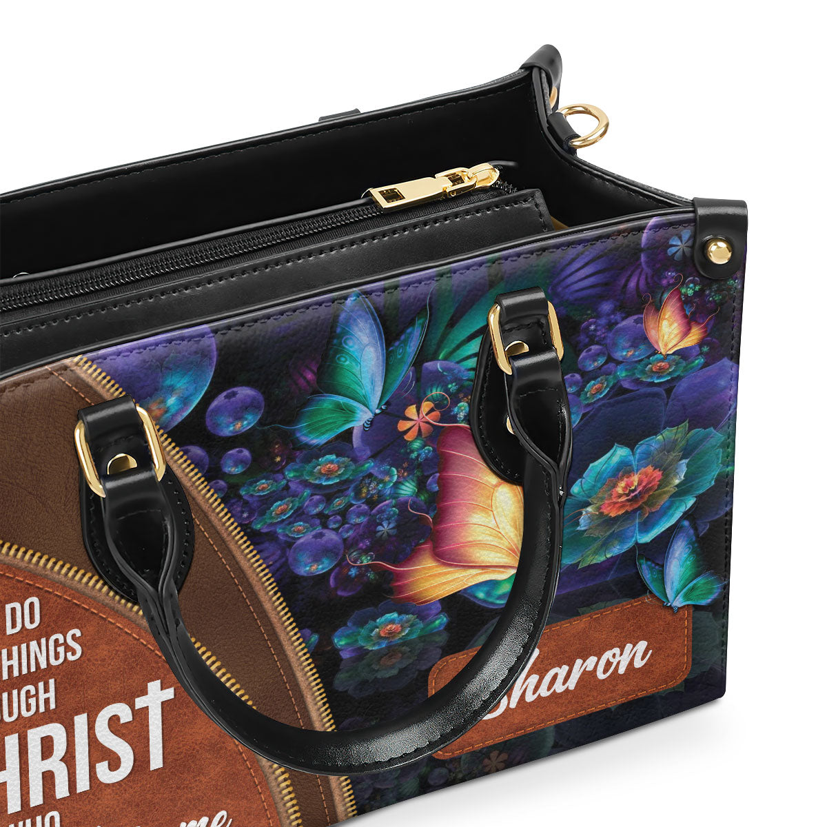 Special Personalized Butterfly Leather Handbag - I Can Do All Things Through Christ NUH275