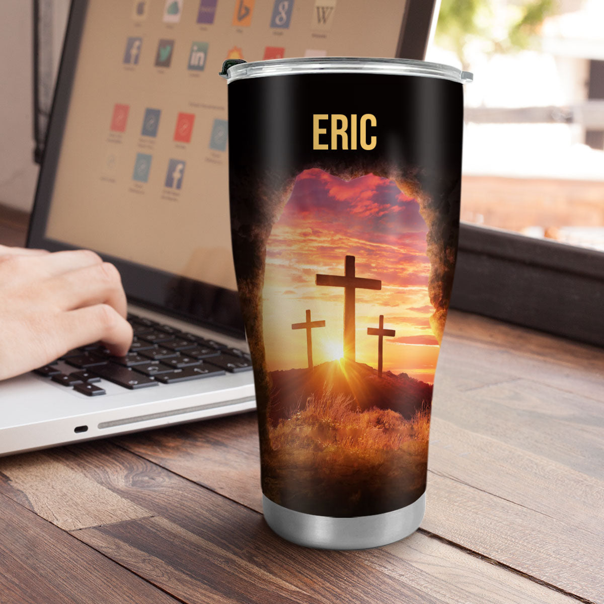 Religious Gift For Bible Study Groups | Personalized Stainless Steel Tumbler | Because He Lives, I Can Face Tomorrow SSTM02