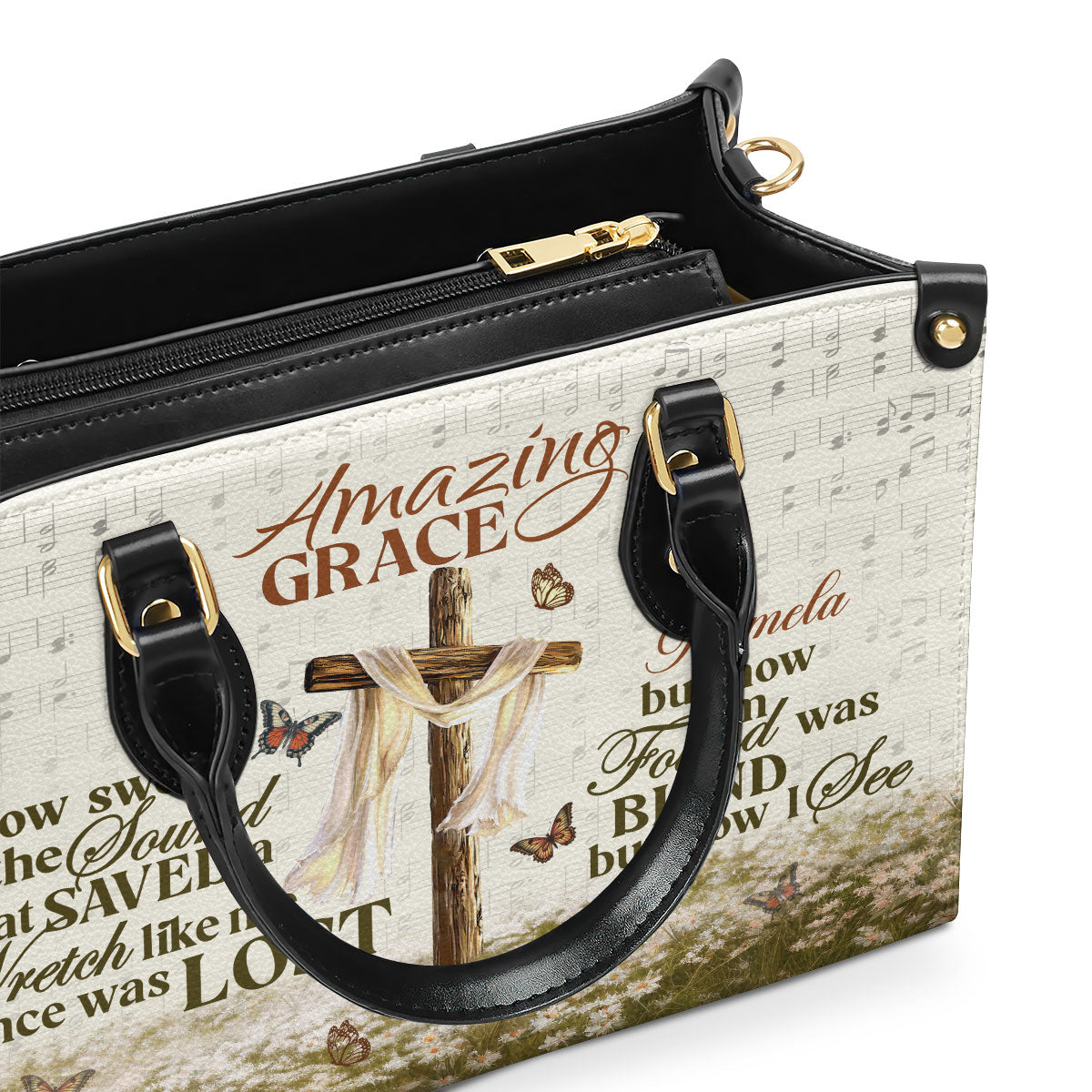 Personalized Leather Handbag With Zipper | Amazing Grace LHBM739