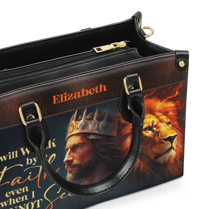 Personalized Leather Handbag With Zipper | I Will Walk By Faith LHBM745