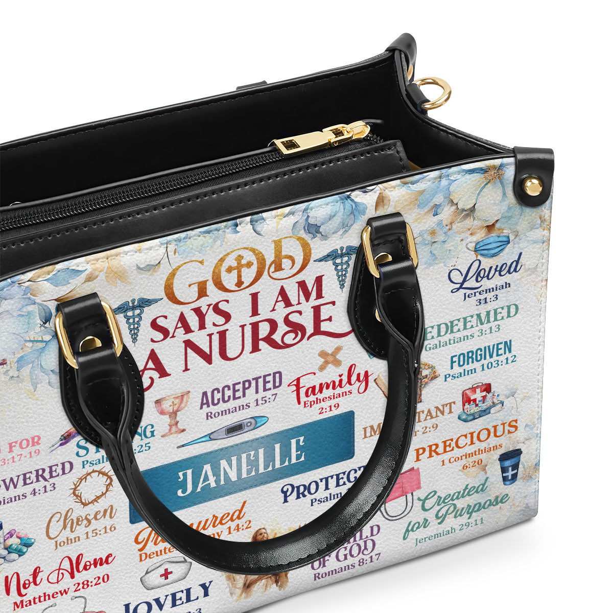 Personalized Leather Handbag With Zipper | Gos Says I Am A Nurse LHBM774