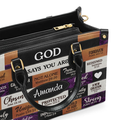 God Says I Am | Personalized Leather Handbag With Zipper | Gift For Her LHBNUHN681