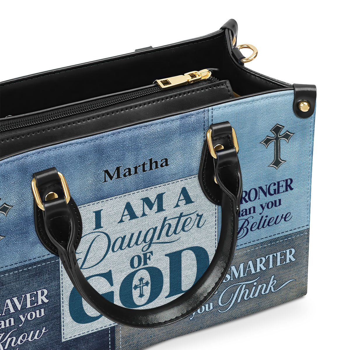 Personalized Zippered Leather Handbag With Handle | Religious Gift For Worship Friends | Daughter Of God LHBM764