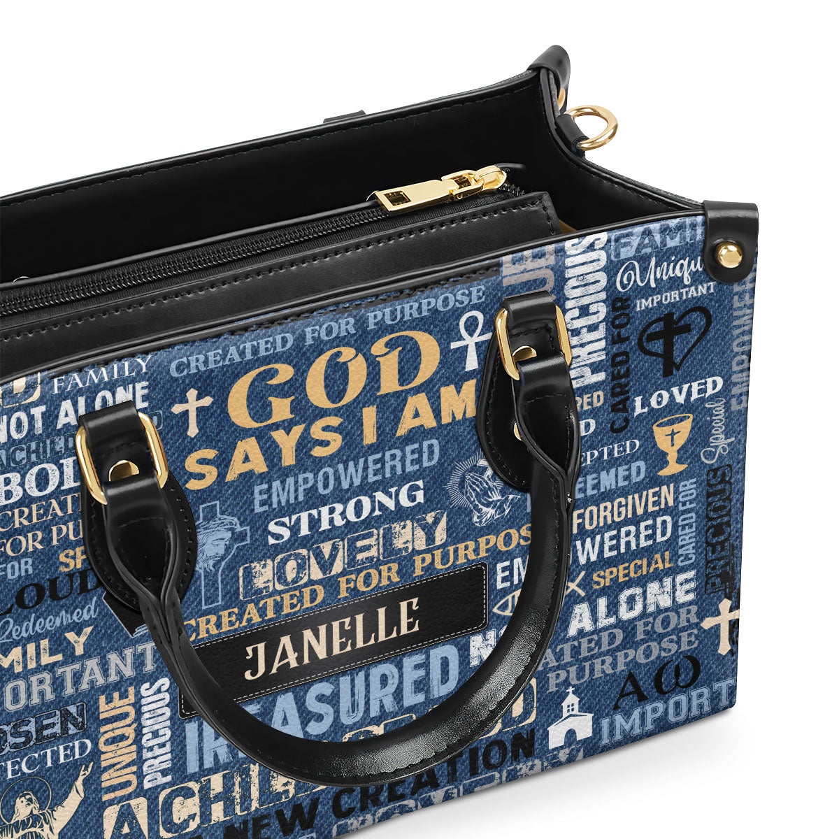 Personalized Leather Handbag With Zipper | I Am A Child Of God LHBM776