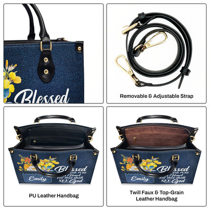 Personalized Leather Handbag With Handle | Blessed Are The Pure In Heart | Matthew 5:8 | Spiritual Gifts For Christian Women LHBHN677