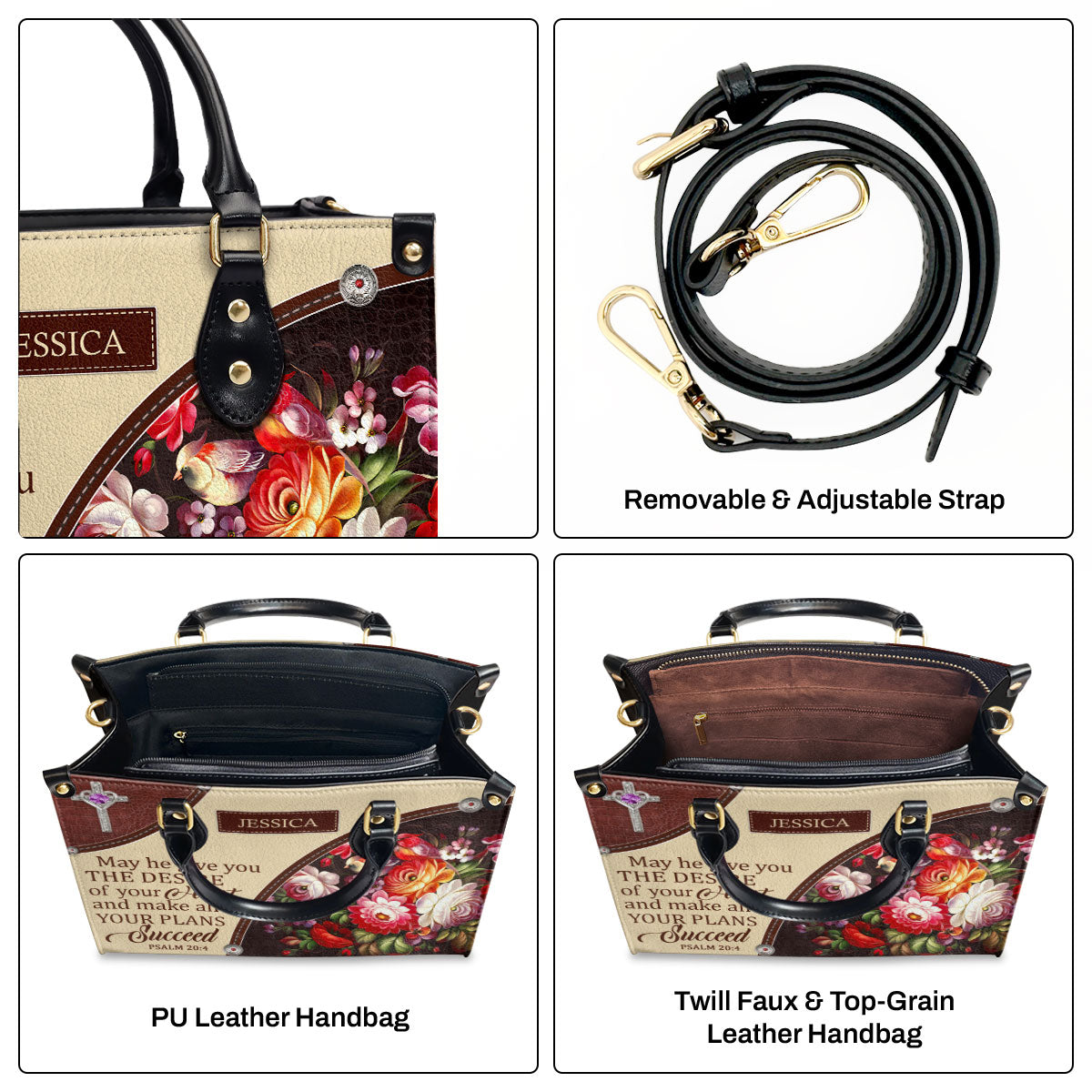 Awesome Personalized Flower Leather Handbag - May He Make All Your Plans Succeed NUM308