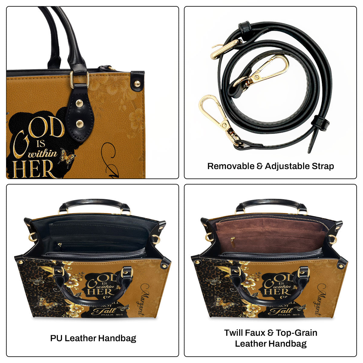 Personalized Leather Handbag With Zipper | God Is Within Her LHBM747