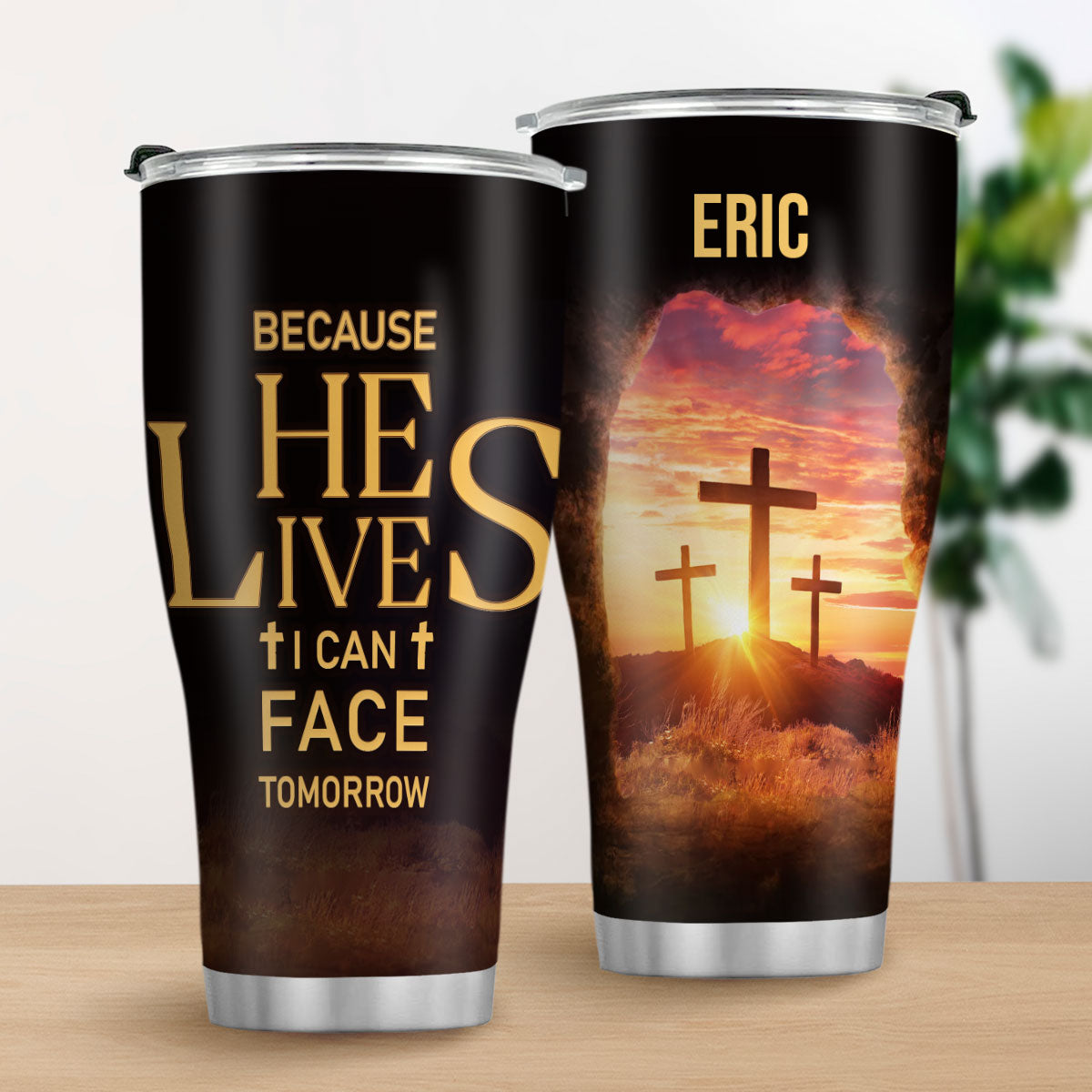 Religious Gift For Bible Study Groups | Personalized Stainless Steel Tumbler | Because He Lives, I Can Face Tomorrow SSTM02