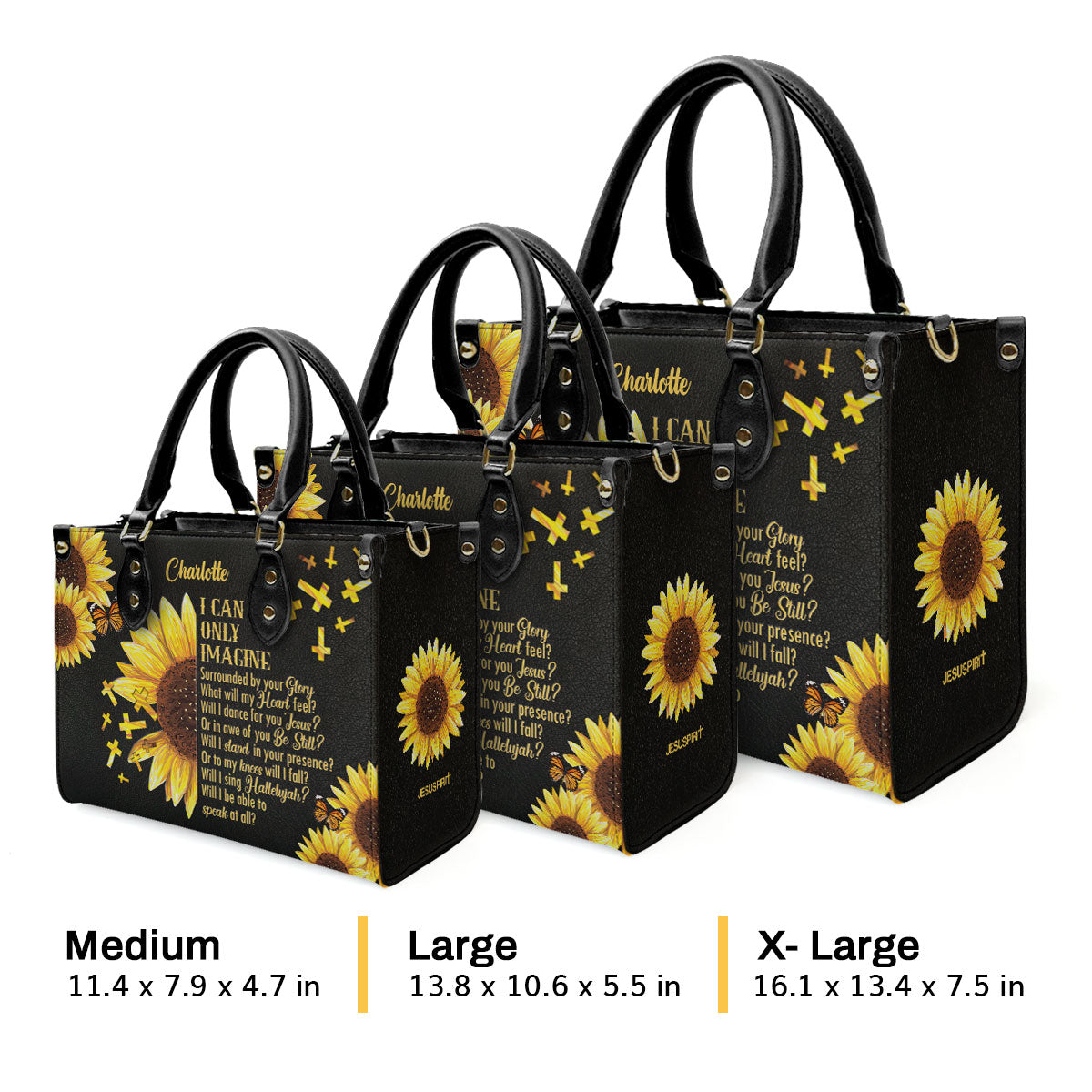 I Can Only Imagine | Sunflower And Cross | Personalized Leather Handbag With Handle HN153