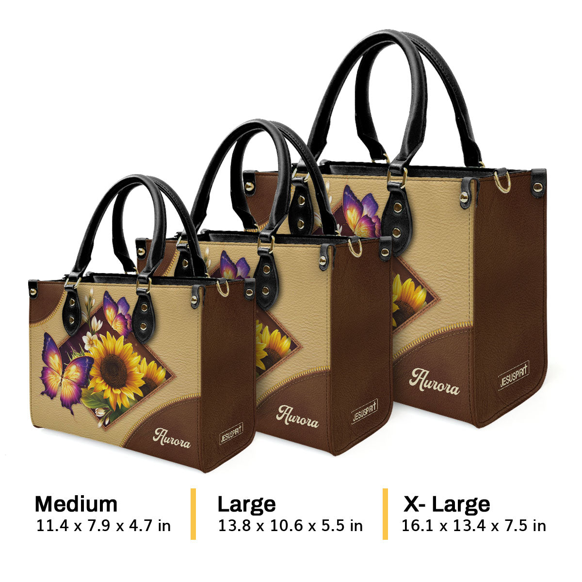 Pretty Personalized Sunflower And Butterfly Leather Handbag I04