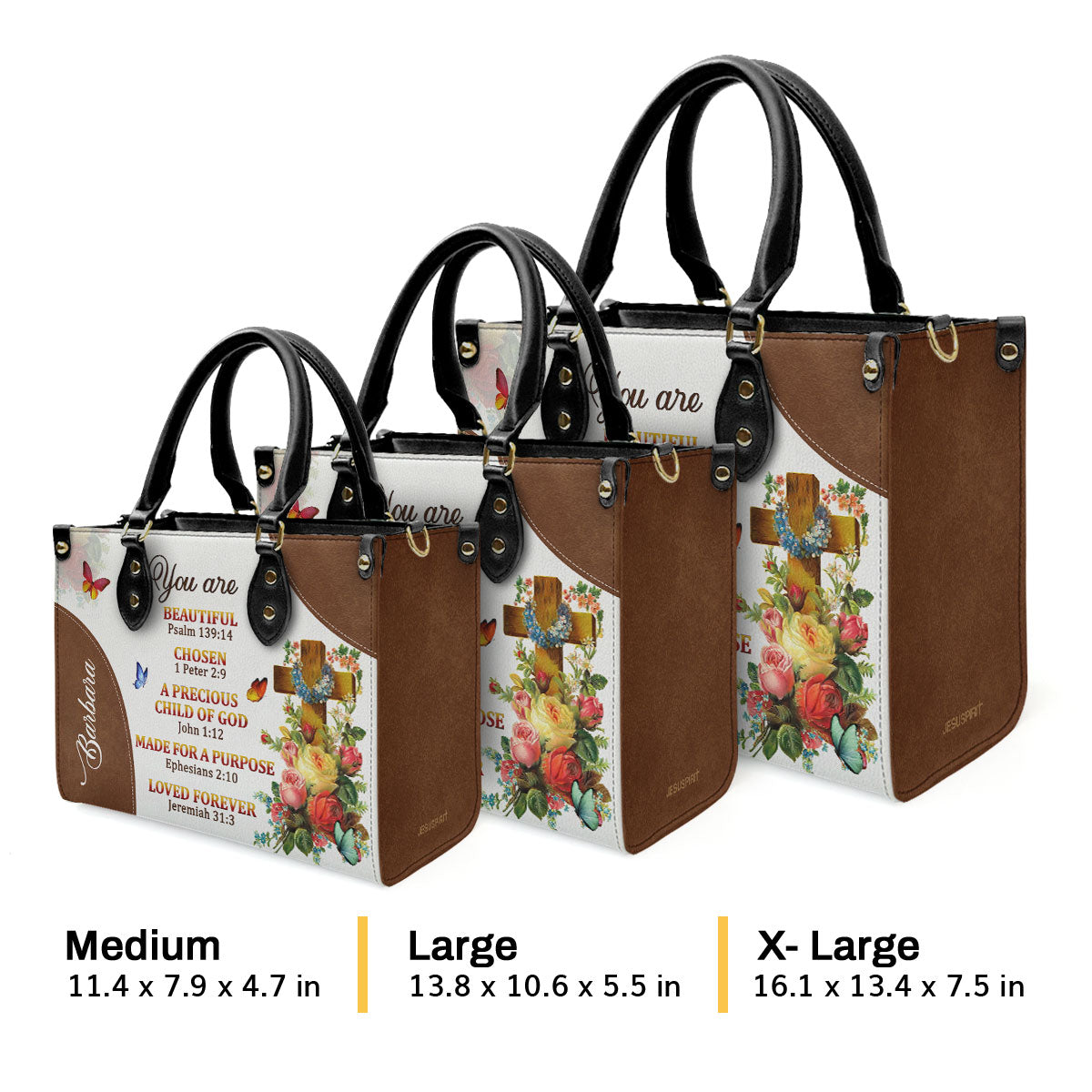 A Precious Child Of God | Unique Personalized Leather Handbag For Women | Roses And Cross LHBM705