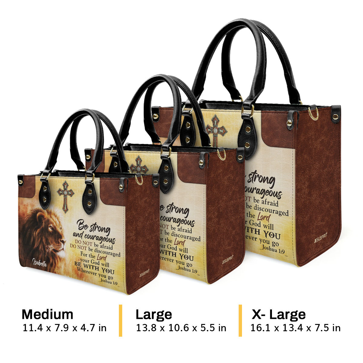 Be Strong And Courageous - Unique Personalized Lion Leather Handbag NUHN304