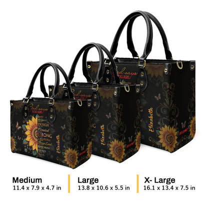 Personalized Leather Handbag With Zipper | Sunflower God Says You Are LHBM723