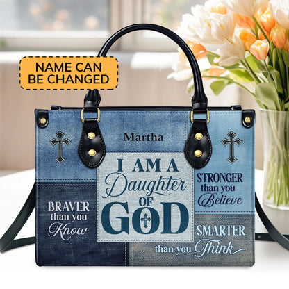 Personalized Zippered Leather Handbag With Handle | Religious Gift For Worship Friends | Daughter Of God LHBM764