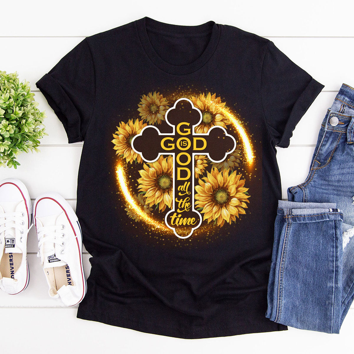 Lifegifty | Beautiful Unisex T-shirt | Sunflower And Cross | God Is Good All The Time | Christ Gifts For Religious People 2DTH764