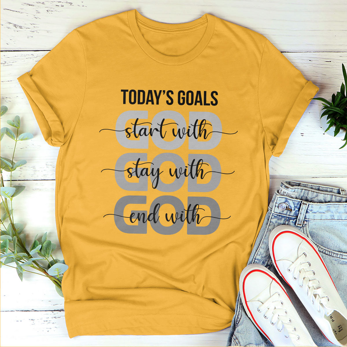 Beautiful Christian Unisex T-shirt - Today's Goals Start With God HAP04