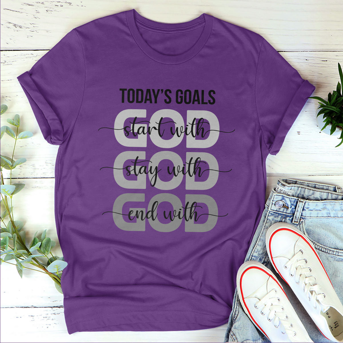 Beautiful Christian Unisex T-shirt - Today's Goals Start With God HAP04