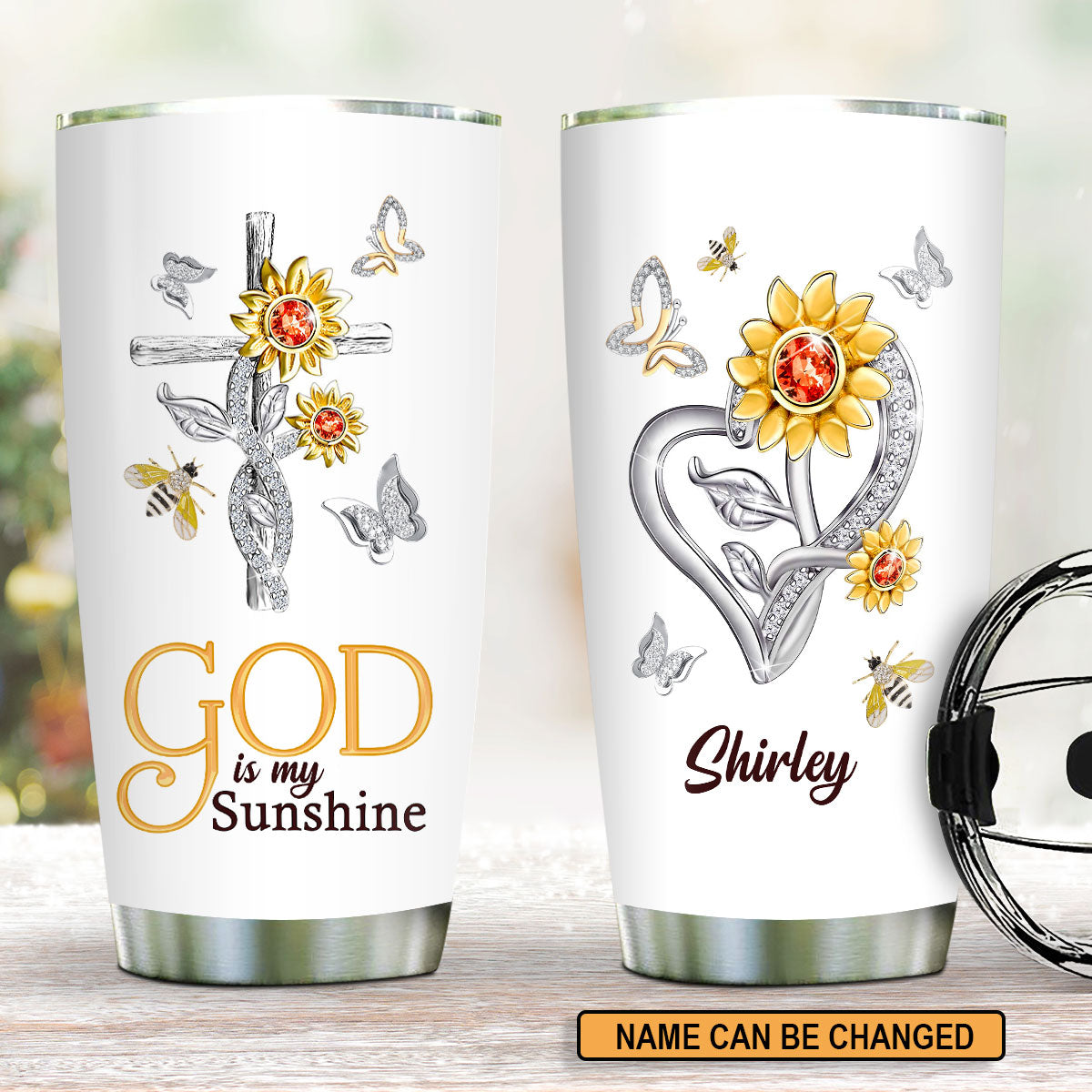 God Is My Sunshine - Classic Personalized Sunflower And Cross Stainless Steel Tumbler 20oz HM205