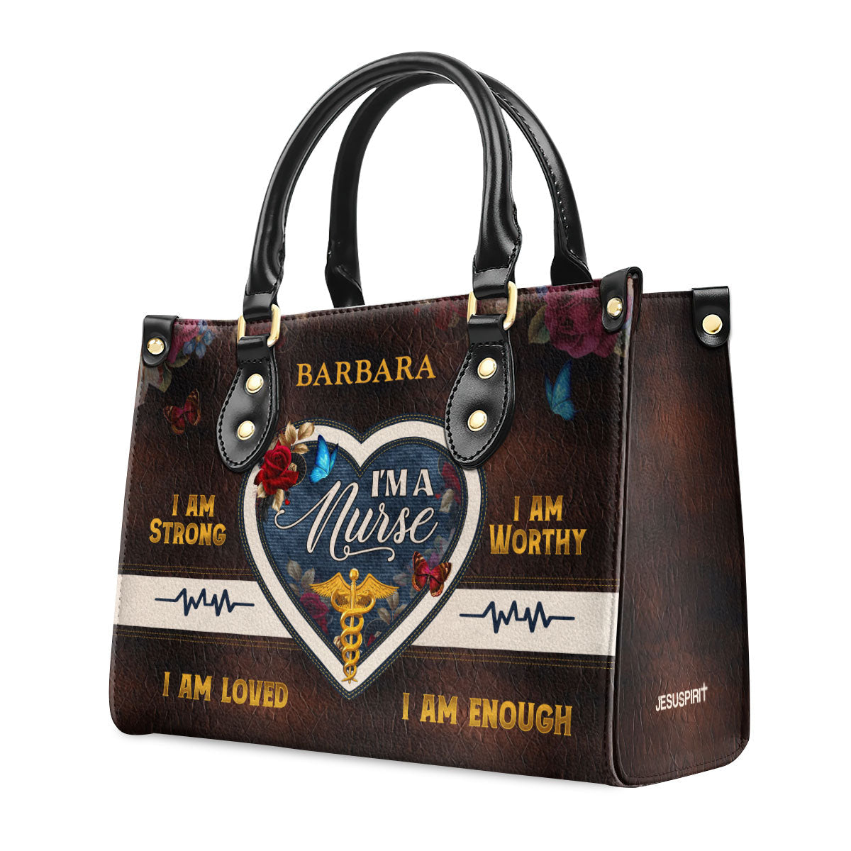 Personalized Leather Handbag With Zipper | I Am Strong LHBM773