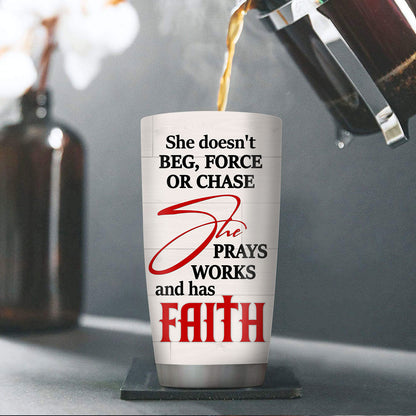 Pretty Personalized Floral Cross Stainless Steel Tumbler 20oz - She Prays, Works, And Has Faith NUH204