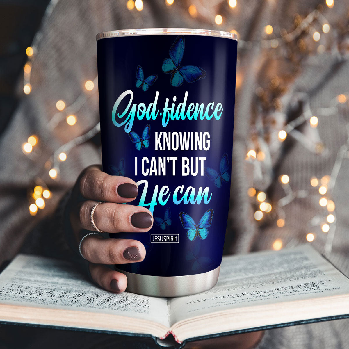 Personalized Stainless Steel Tumbler 20oz - Godfidence Knowing I Can‘t But He Can NUH400