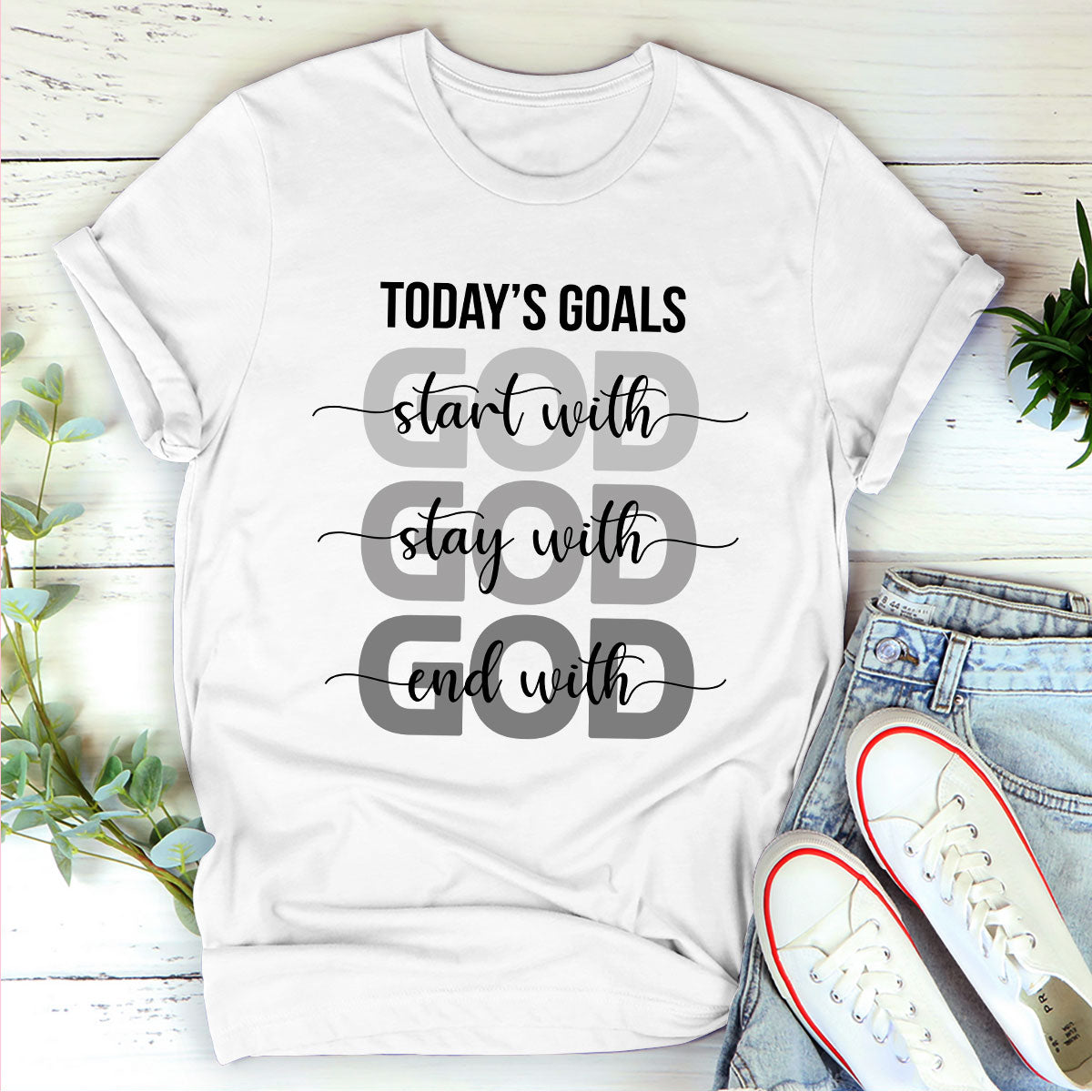 Beautiful Christian Unisex T-shirt - Today's Goals Start With God HAP04